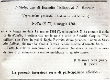NASCITA DELL’ESERCITO ITALIANO